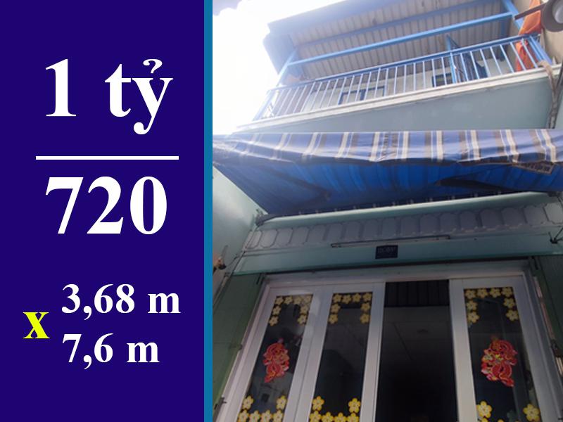 BÁN NHÀ HẺM 1247 HUỲNH TẤN PHÁT. DT: 3,68 X 7,6M, 1 LẦU. GIÁ 1 TỶ 720