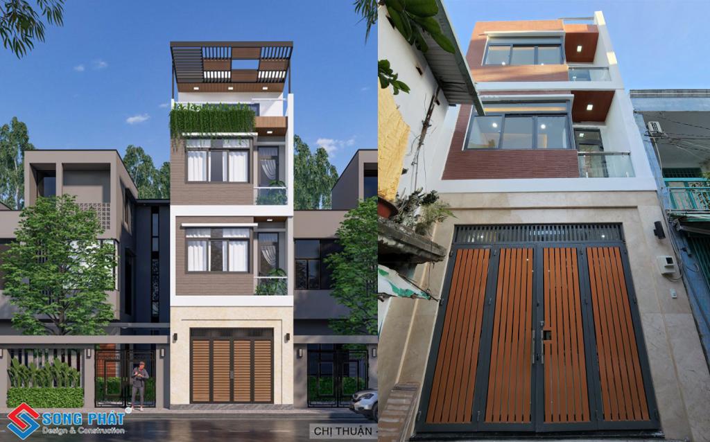 Phối cảnh nội thất nhà phố trệt 2 lầu 4x11m có sân thượng khu vực Tân Phú. 
