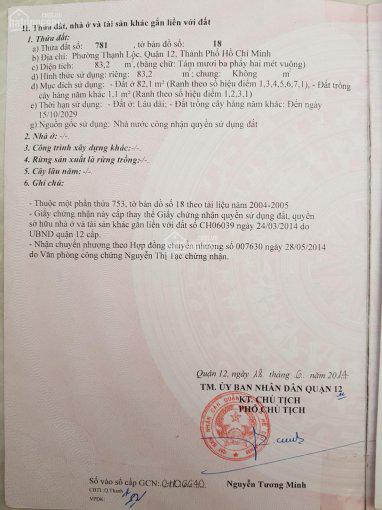 Bán lô đất MT Thạnh lộc 22 quận 12 , CN 83,2m2 thổ cư 100% 